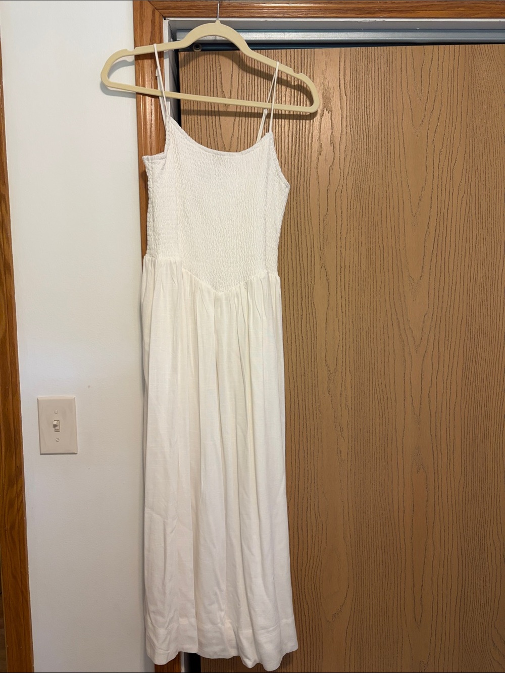 Vici Cream Smocked Maxi Dress with Spaghetti Straps
